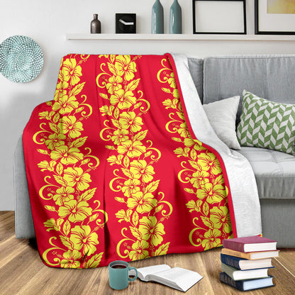Orange Hibiscus Pattern Print Design HB018 Fleece Blanket