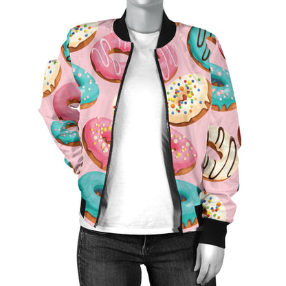 Donut Pattern Print Design DN06 Women Bomber Jacket