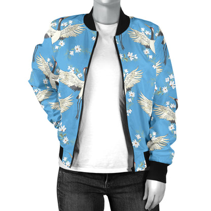 Crane Pattern Print Design 03 Women's Bomber Jacket