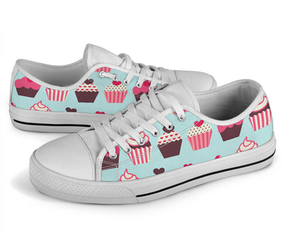 CupCake Print Pattern White Bottom Low Top Shoes