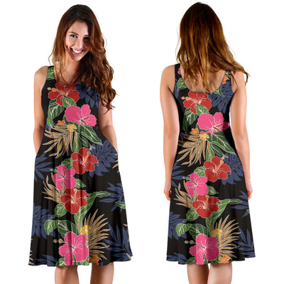 Hawaiian Themed Pattern Print Design H011 Midi Dress