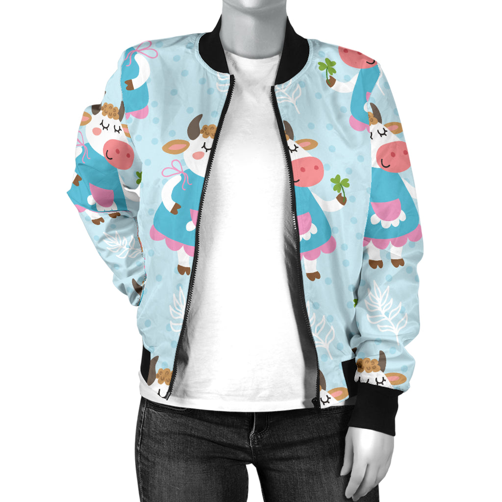 Cattle Happy Pattern Print Design 03 Women's Bomber Jacket