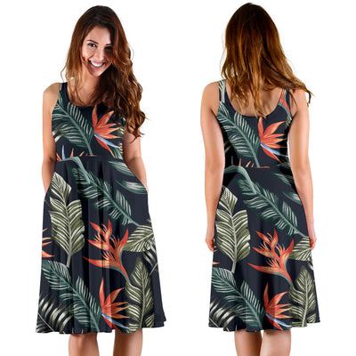 Bird Of Paradise Pattern Print Design BOP02 Midi Dress