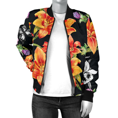 Tropical Flower Pattern Print Design TF02 Women Bomber Jacket