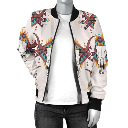 Buffalo Head Pattern Print Design 02 Women's Bomber Jacket