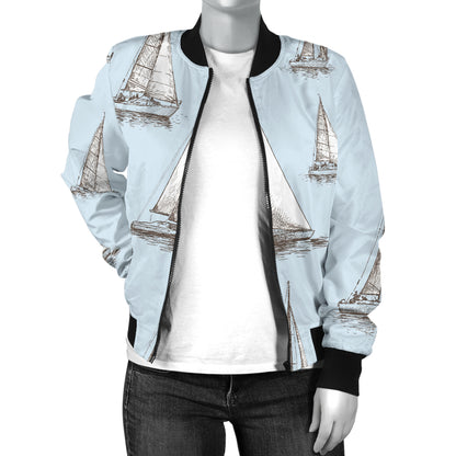Sailing Ships Pattern Print Design A01 Women's Bomber Jacket