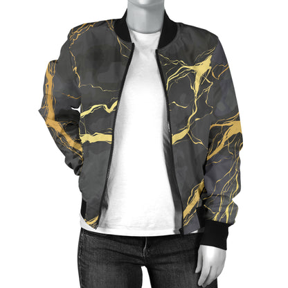 Marble Pattern Print Design 02 Women's Bomber Jacket