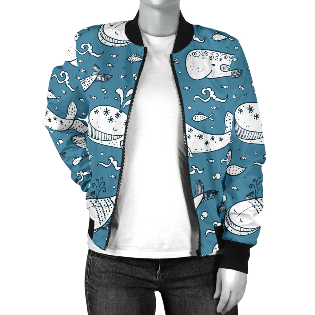 Humpback Whale Pattern Print Design 03 Women's Bomber Jacket