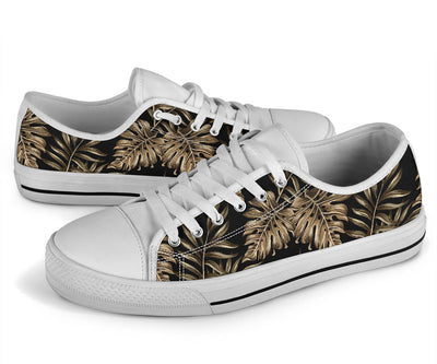 Brown Tropical Palm Leaves White Bottom Low Top Shoes