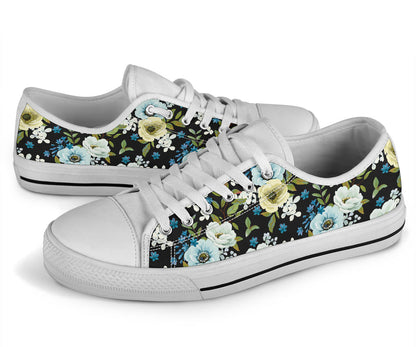 Anemone Pattern Print Design AM03 White Bottom Low Top Shoes