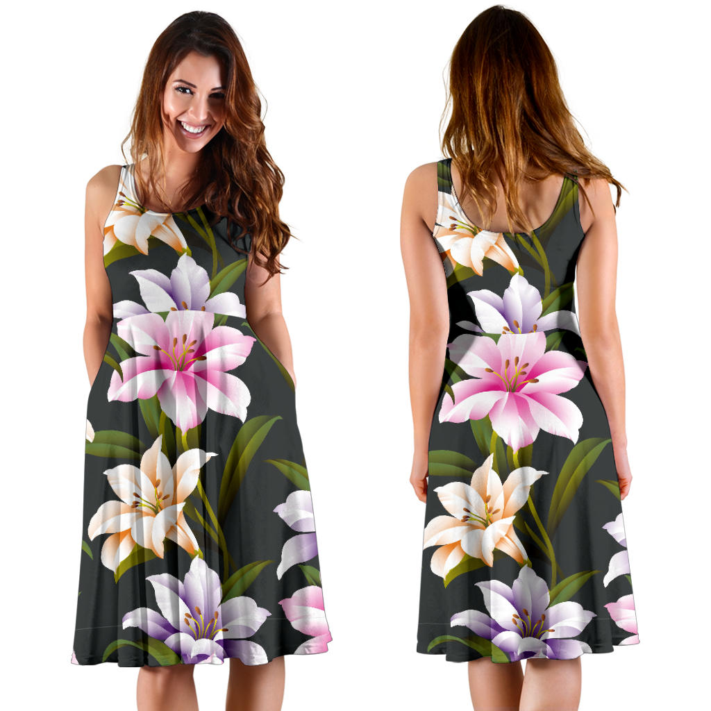 Lily Pattern Print Design LY01 Midi Dress