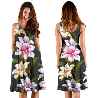 Lily Pattern Print Design LY01 Midi Dress