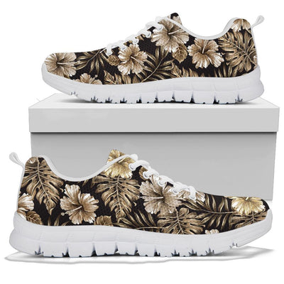 Brown Hibiscus Tropical Sneakers White Bottom Shoes