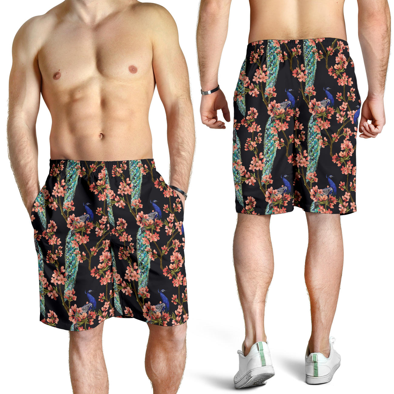 Peacock Pattern Print Design A01 Mens Shorts