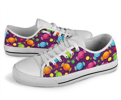 Candy Pattern Print Design CA05 White Bottom Low Top Shoes