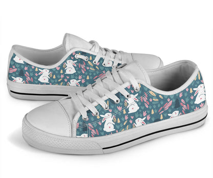 Rabbit Pattern Print Design RB013 White Bottom Low Top Shoes