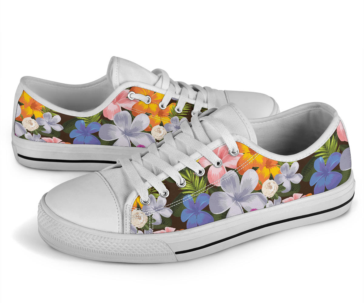 Plumeria Pattern Print Design PM03 White Bottom Low Top Shoes
