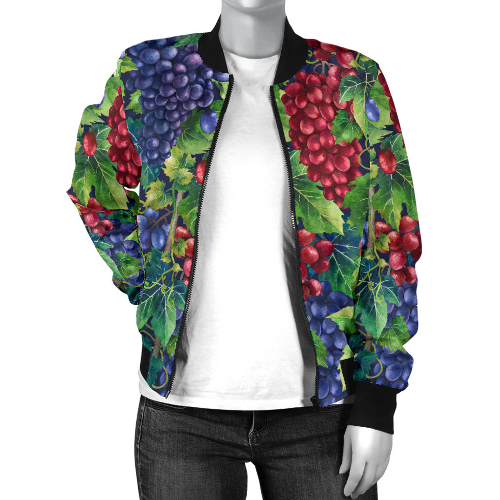 Grape Pattern Print Design GP02 Women Bomber Jacket