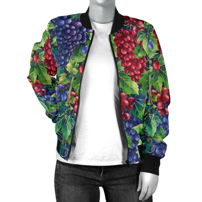 Grape Pattern Print Design GP02 Women Bomber Jacket