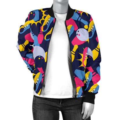 Bowling Pattern Print Design 02 Women's Bomber Jacket