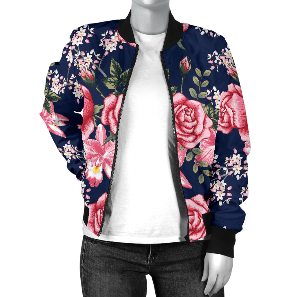Rose Pattern Print Design A05 Women's Bomber Jacket