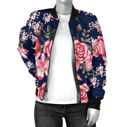 Rose Pattern Print Design A05 Women's Bomber Jacket
