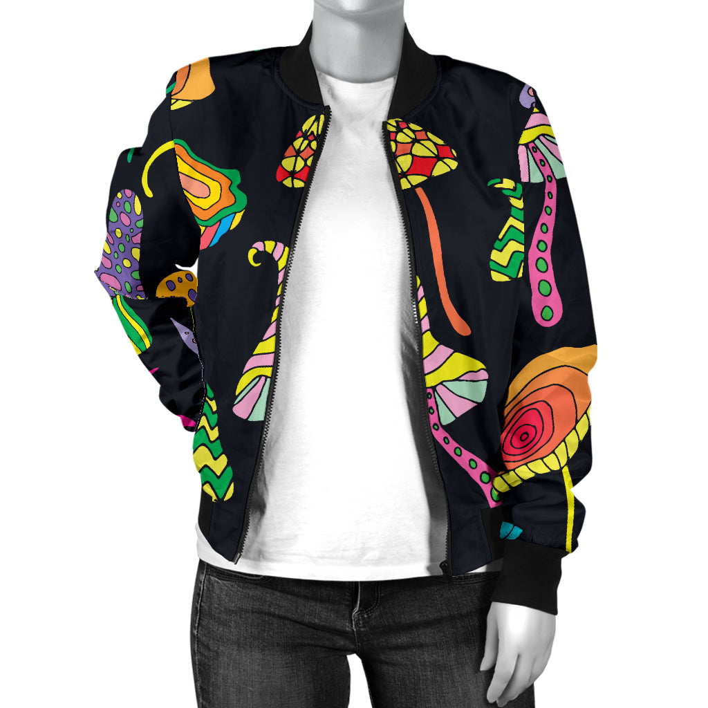 Psychedelic Mushroom Pattern Print Design A02 Women's Bomber Jacket
