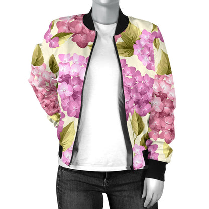 Hydrangea Pattern Print Design HD05 Women Bomber Jacket