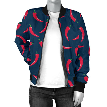 Chilli Pepper Pattern Print Design 03 Women's Bomber Jacket