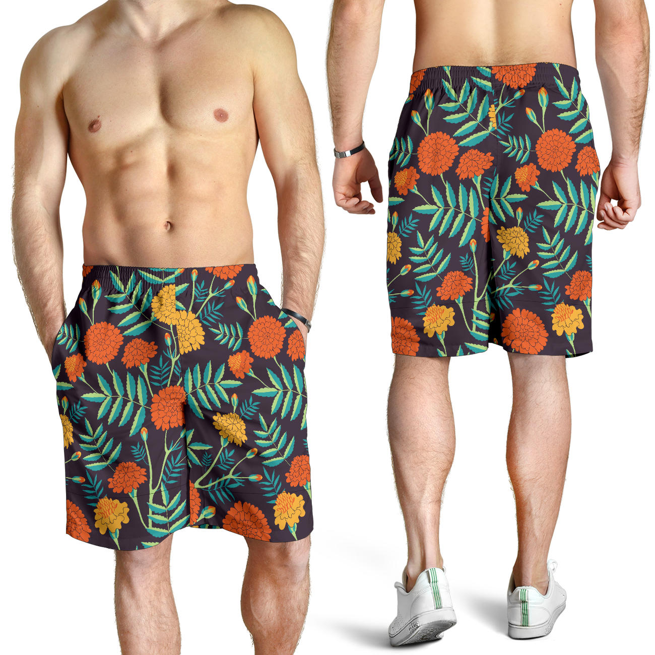 Marigold Pattern Print Design MR01 Mens Shorts