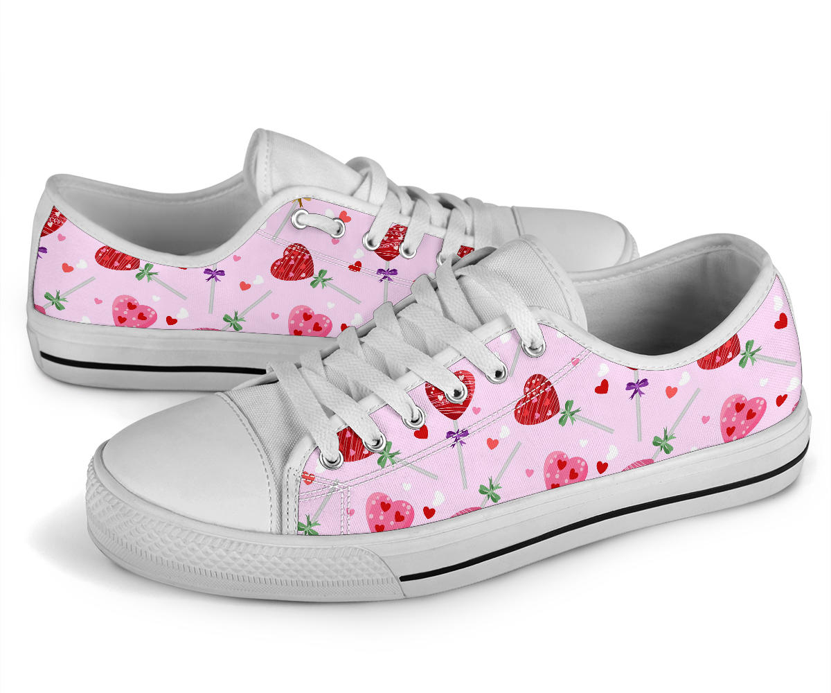Lollipop Pattern Print Design LL07 White Bottom Low Top Shoes