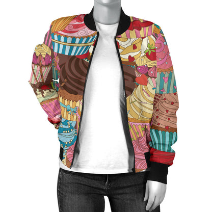 Cupcake Pattern Print Design CP01 Women Bomber Jacket