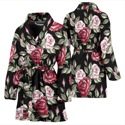 Rose Red Pink Pattern Print Design RO03 Women Bathrobe