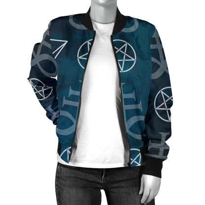 Pentagram Pattern Print Design A03 Women's Bomber Jacket