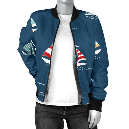 Sailing Ships Pattern Print Design A02 Women's Bomber Jacket