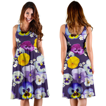 Pansy Pattern Print Design PS02 Midi Dress