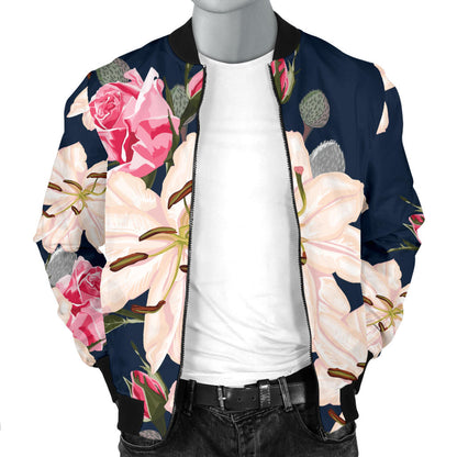 Lily Pattern Print Design LY04 Men Bomber Jacket
