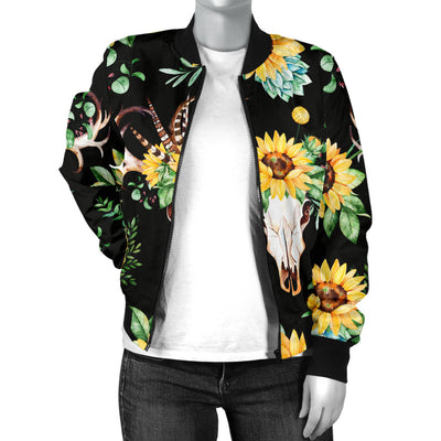 Sunflower Pattern Print Design SF08 Women Bomber Jacket