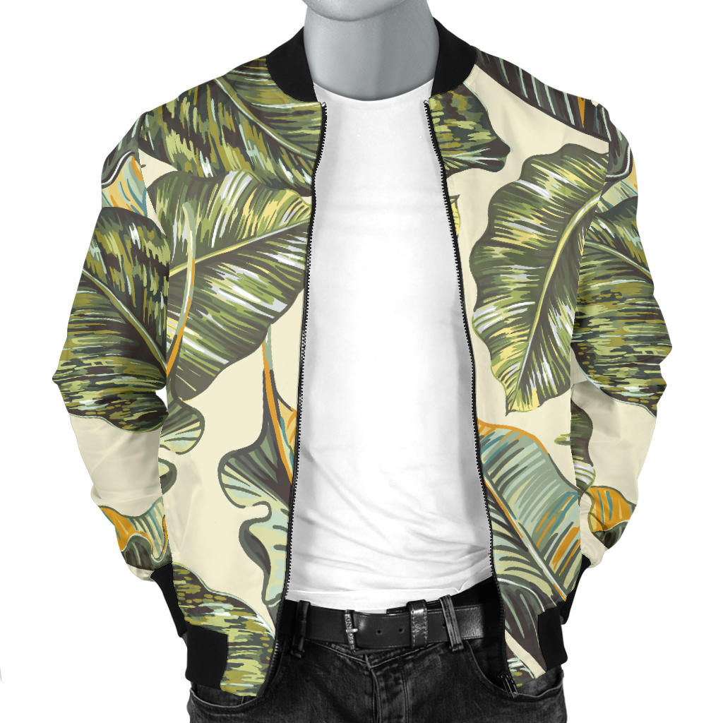 Banana Leaf Pattern Print Design BL08 Men Bomber Jacket