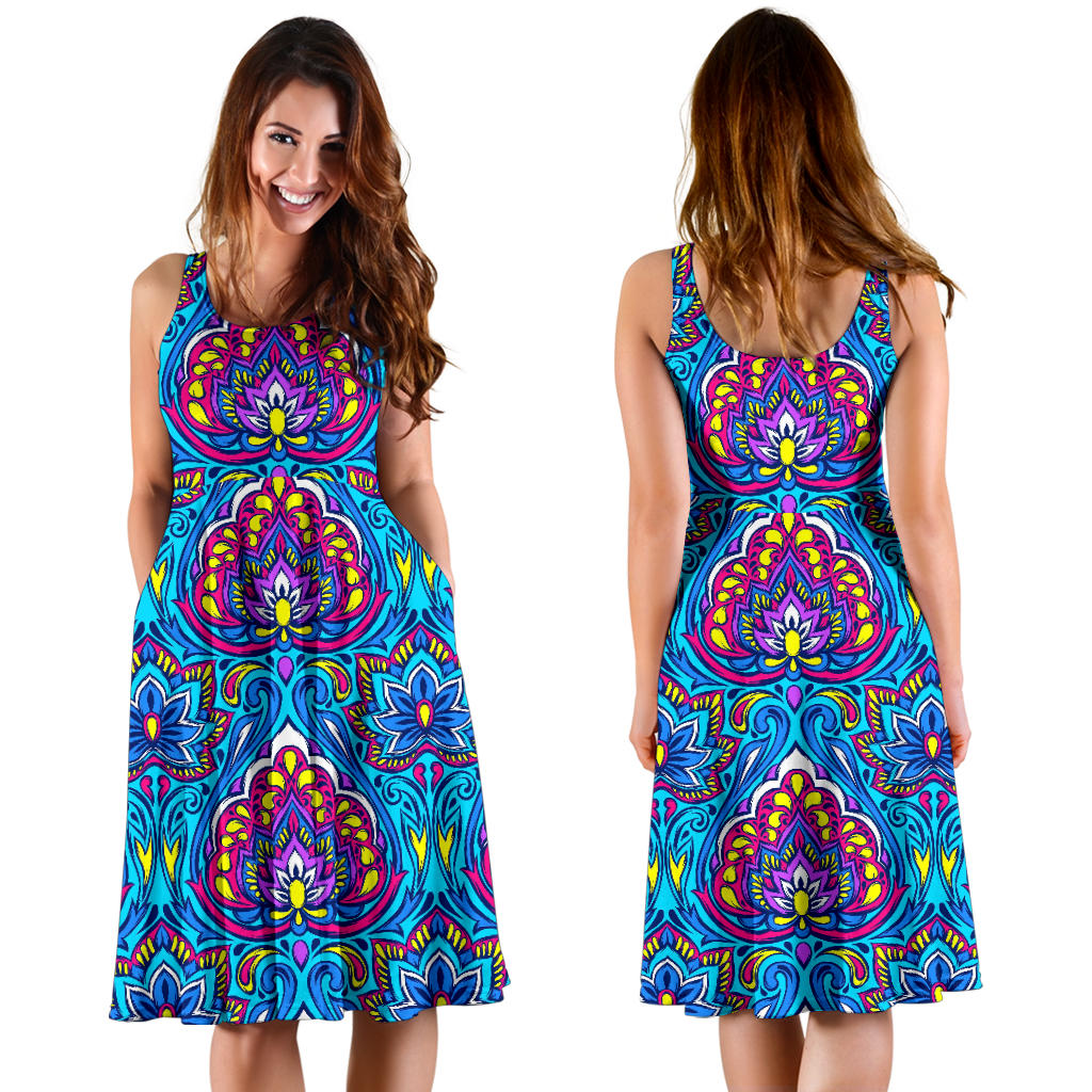 lotus Boho Pattern Print Design LO010 Midi Dress