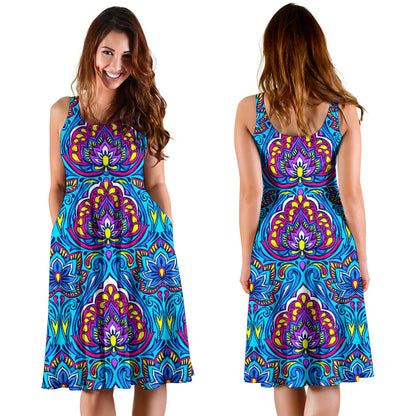 lotus Boho Pattern Print Design LO010 Midi Dress