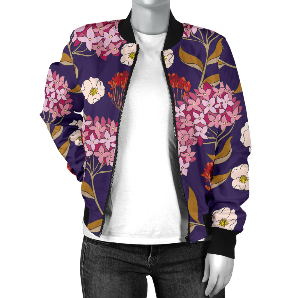 Hydrangea Pattern Print Design HD010 Women Bomber Jacket