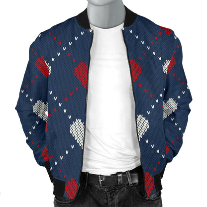 Heart Knit Pattern Print Design HE05 Men Bomber Jacket