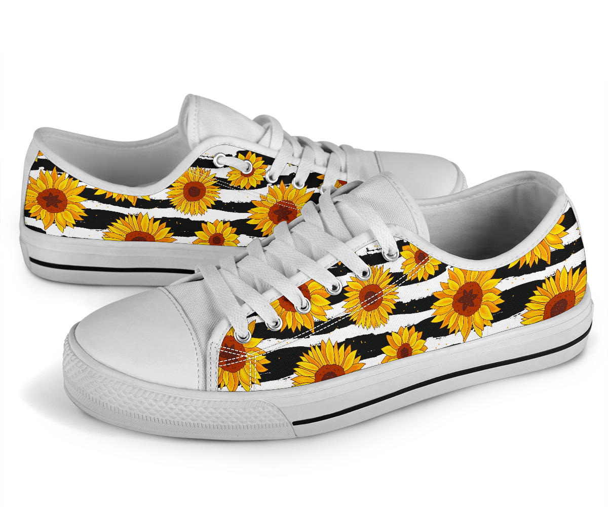 Sunflower Pattern Print Design SF010 White Bottom Low Top Shoes