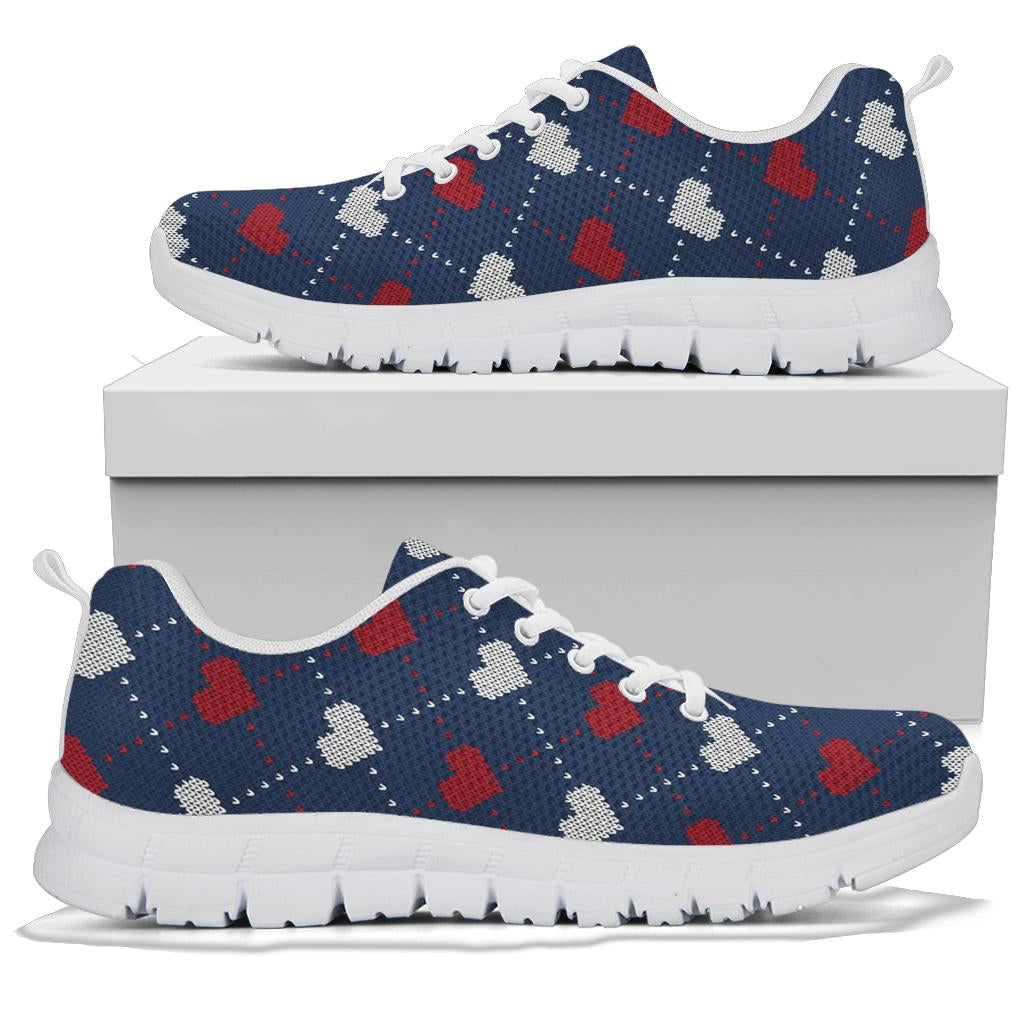 Heart Knit Pattern Print Design HE05 Sneakers White Bottom Shoes