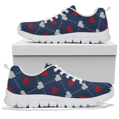 Heart Knit Pattern Print Design HE05 Sneakers White Bottom Shoes