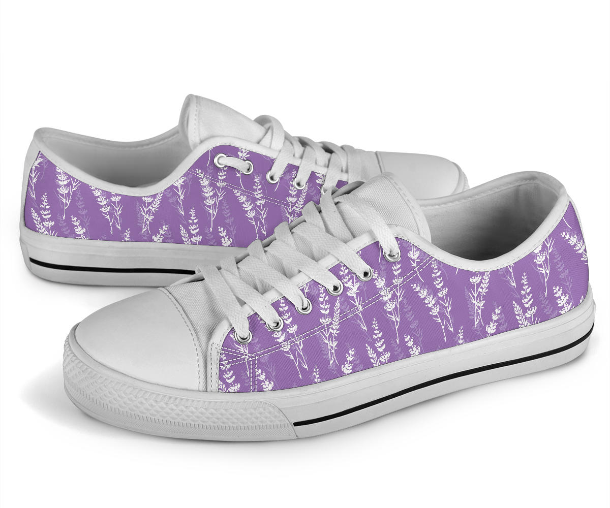Lavender Pattern Print Design LV08 White Bottom Low Top Shoes