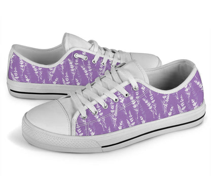 Lavender Pattern Print Design LV08 White Bottom Low Top Shoes