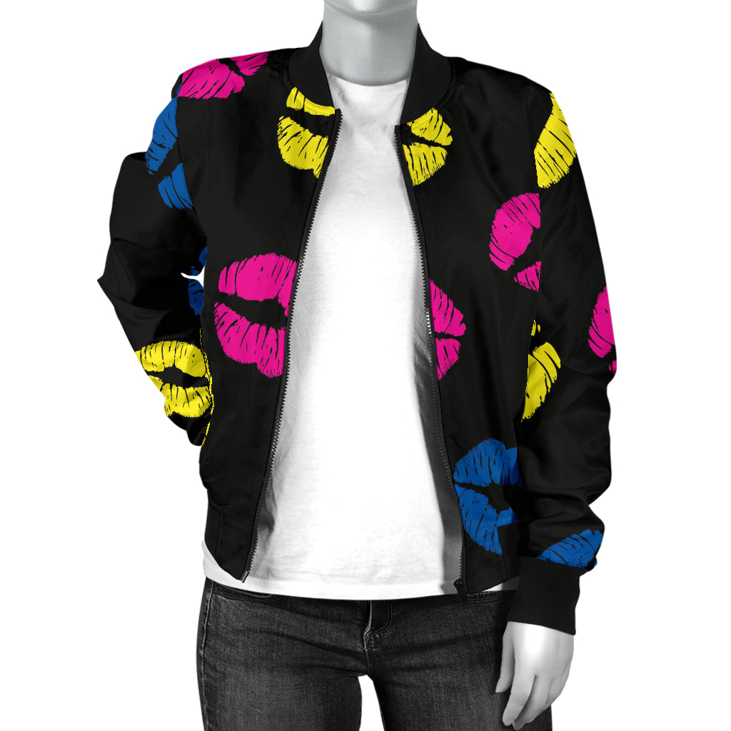 Lip Neon Color Pattern Print Design 01 Women's Bomber Jacket