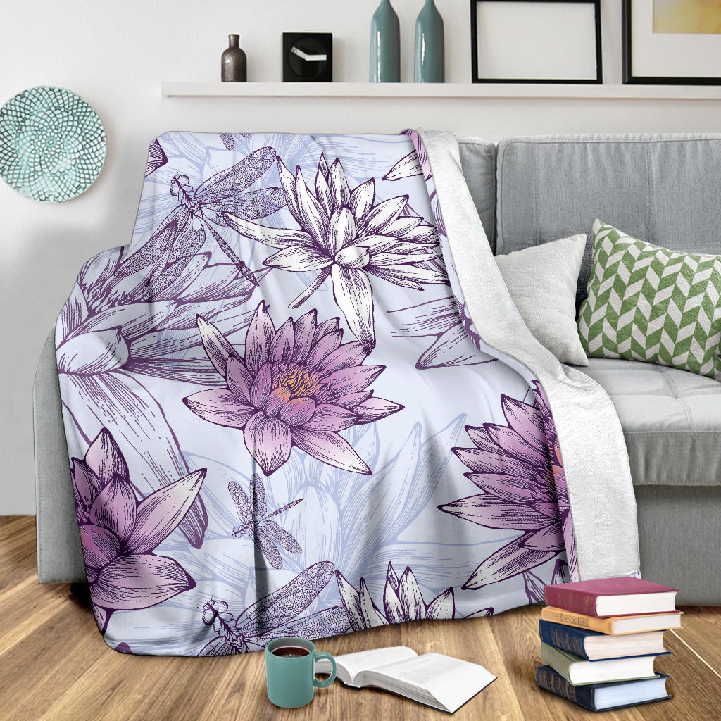 Water Lily Pattern Print Design WL01 Fleece Blanket